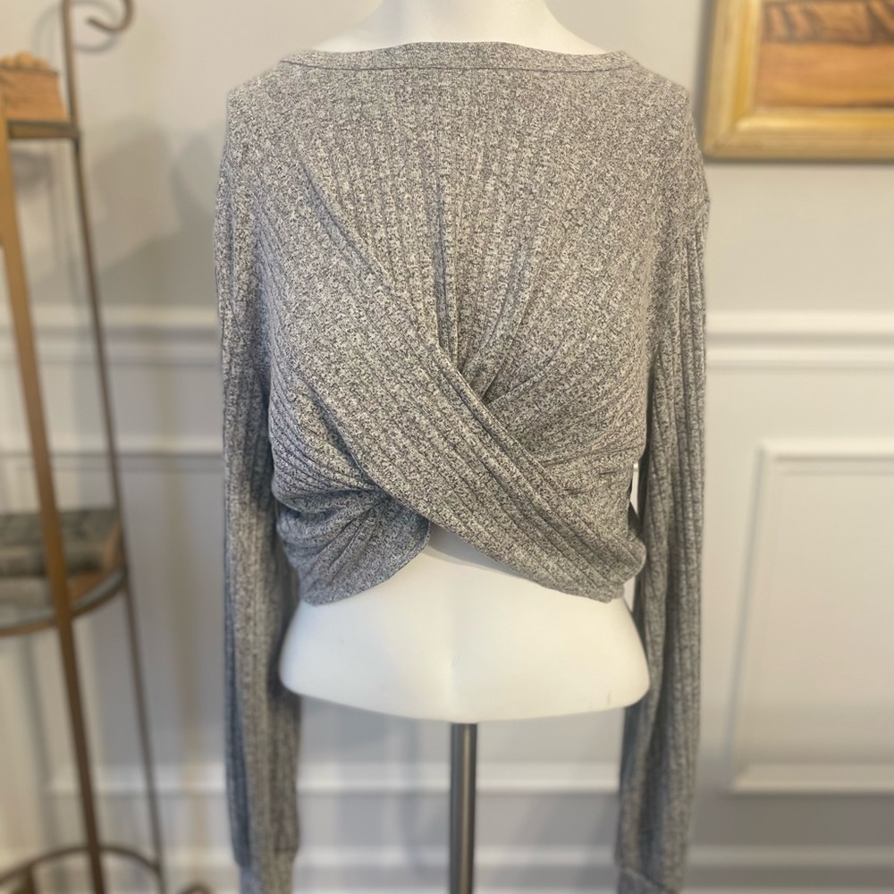 Gray Twist-Front Crop Top